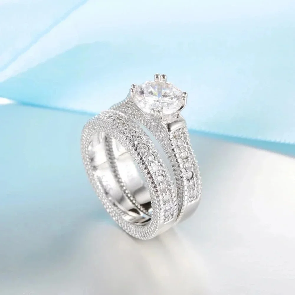 NEW Diamond‎ Simulant Engagement Band Ring Set